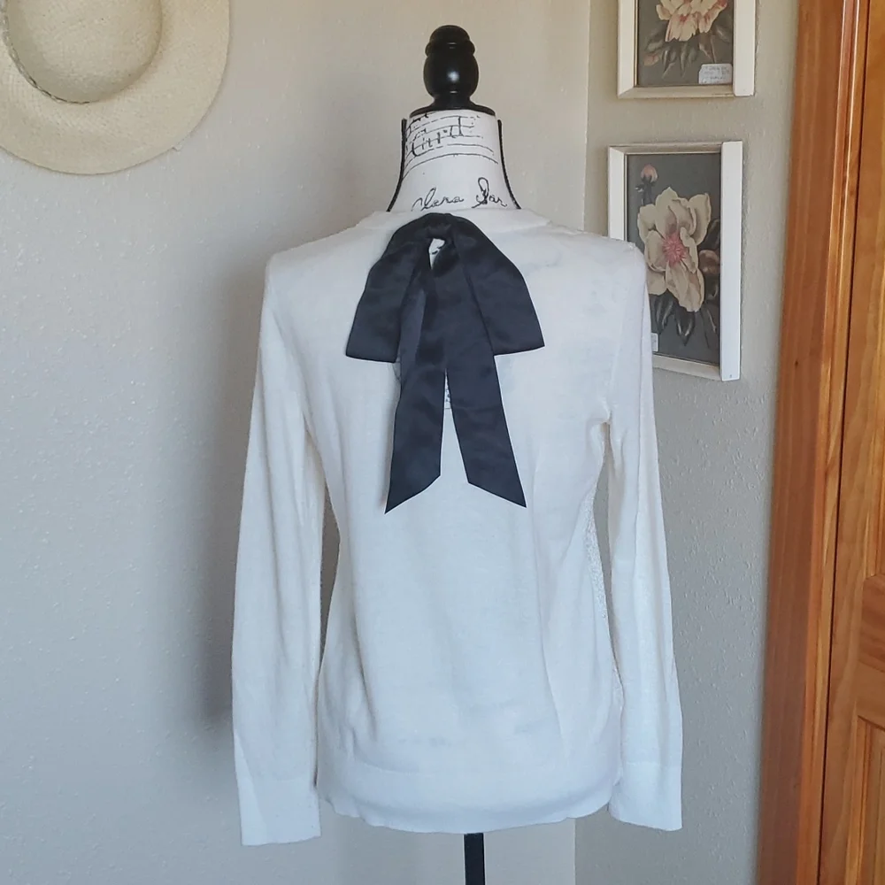 kate spade Cream Crewneck Sweater with Black Back Bow